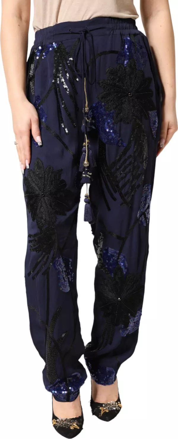Blue Sequined Tapered Trouser Pants
