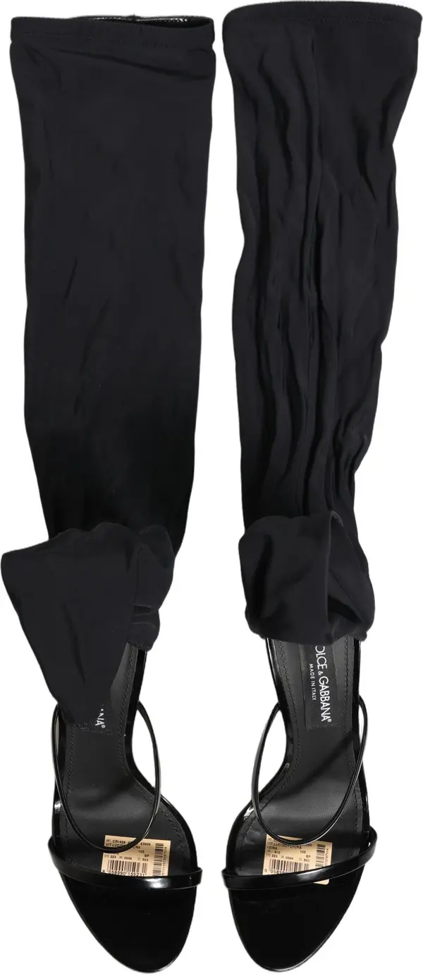 Stiletto Sandals Socks Knee High Boots Black