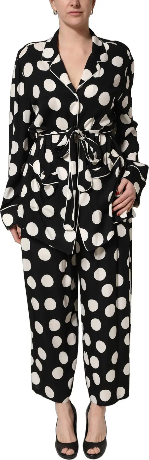 Black White Polka Dot Pajama 2 Piece Set Sleepwear