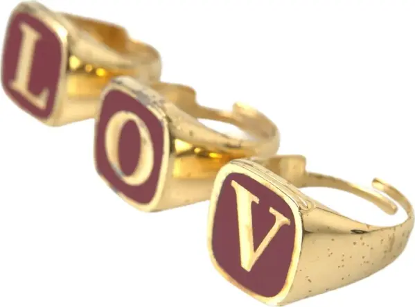 Gold Brass LOVE Enamel Set of 3 Ring
