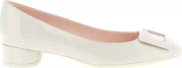 Gray Calfskin Mid Heel Pumps
