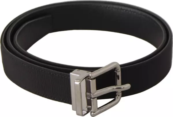 Black Canvas Leather Silver Metal Buckle Belt