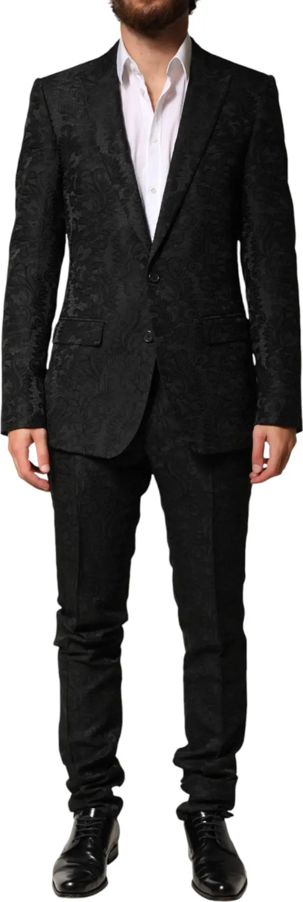 Black Brocade Single Breasted 2 Piece Suit