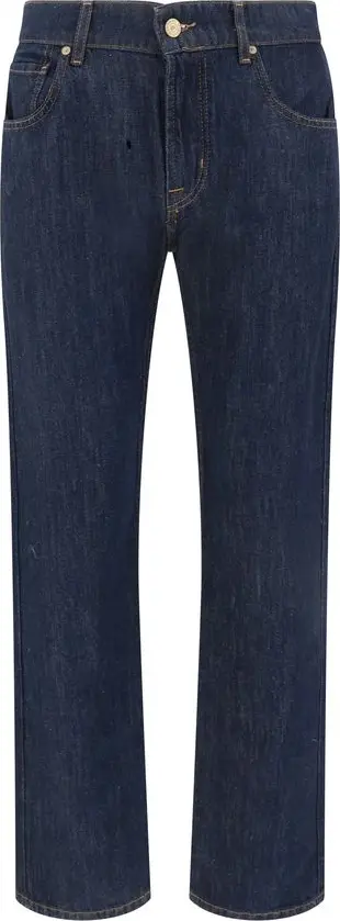 Blue Cotton Straight-Leg Jeans