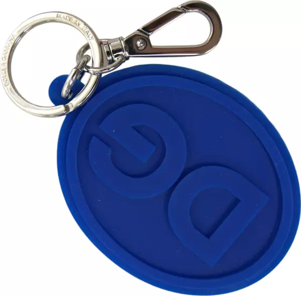 Blue Rubber DG Logo Silver Brass Metal Keyring Keychain