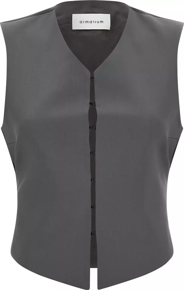Gray Virgin Wool Sleeveless Jacket