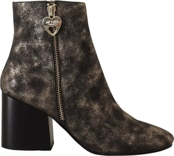 Black Leather Block Heels Ankle Boots Zipper Shoes