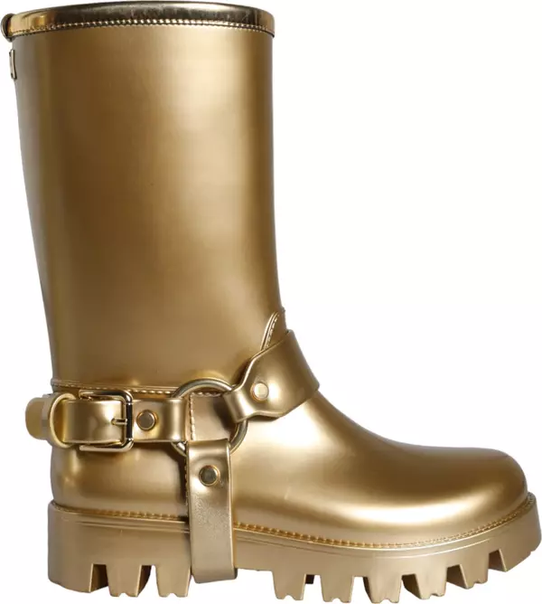Metallic Gold Rubber PVC Rain Boots Shoes