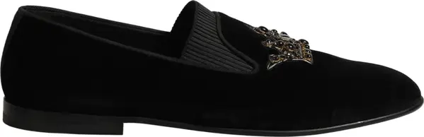 Black Crown Embellished Men Loafers Shoes