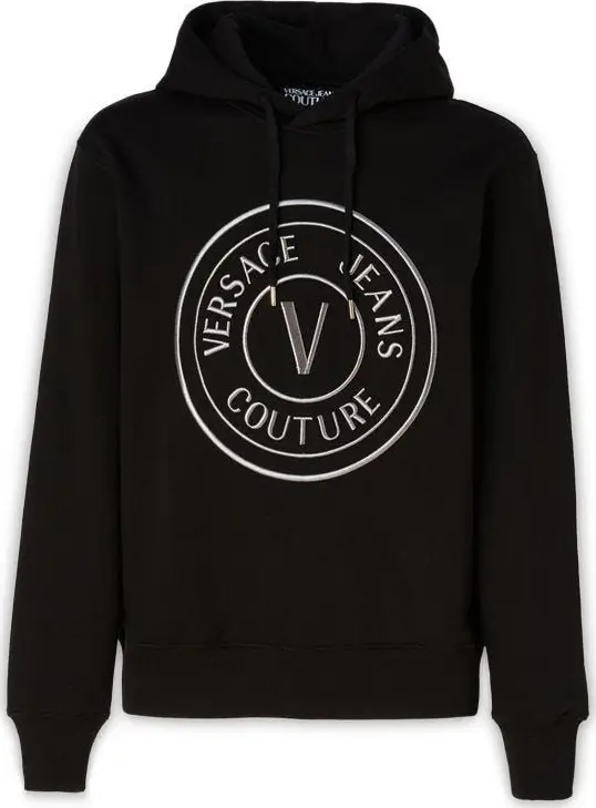 Black Cotton Logo Details Hooded Sweatshirt