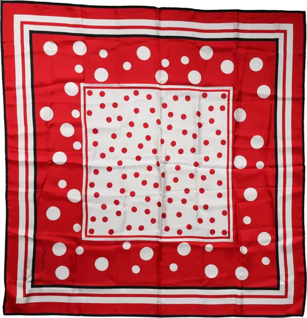 Red White Polka Dot Square Foulard 90cm x 88cm Scarf