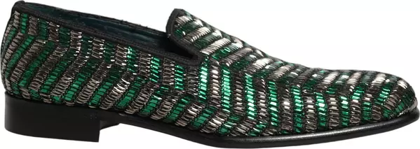 Silver Green Embellished Dress Loafers Shoes
