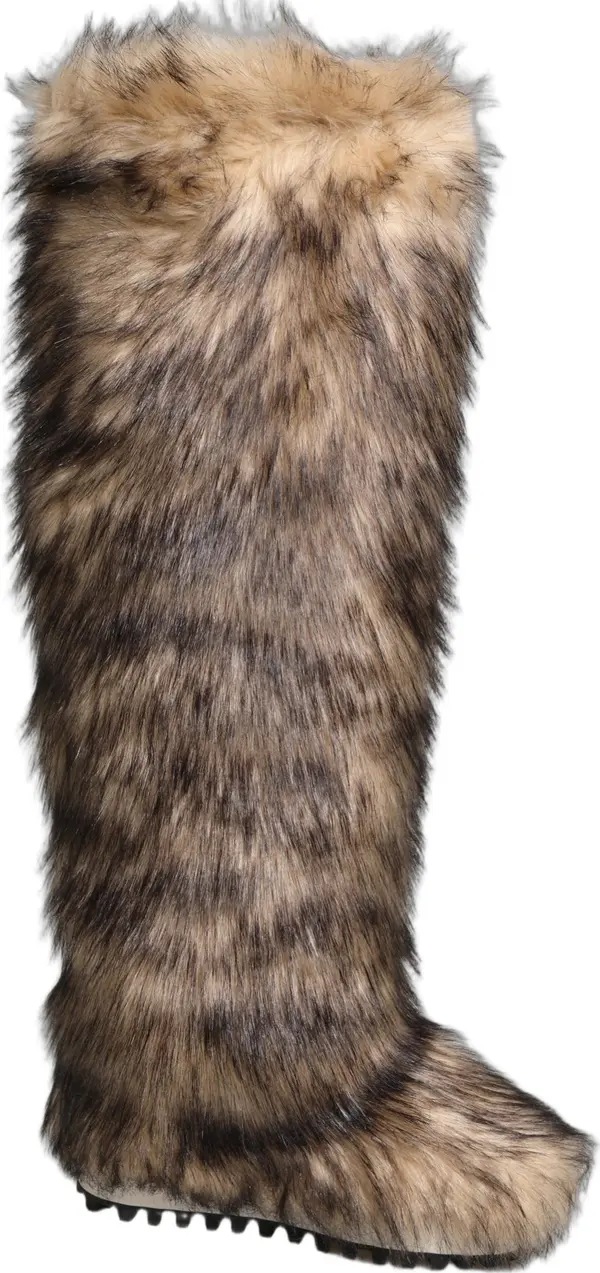 Brown Faux Skim Ski Fur Knee High Boots Shoes