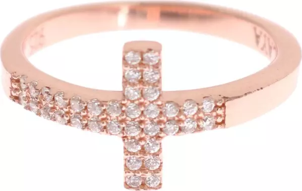 Pink Gold 925 Silver Womens Cross CZ Ring