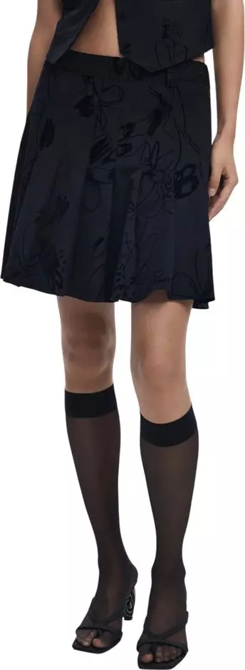 Black Polyester Mini Skirt