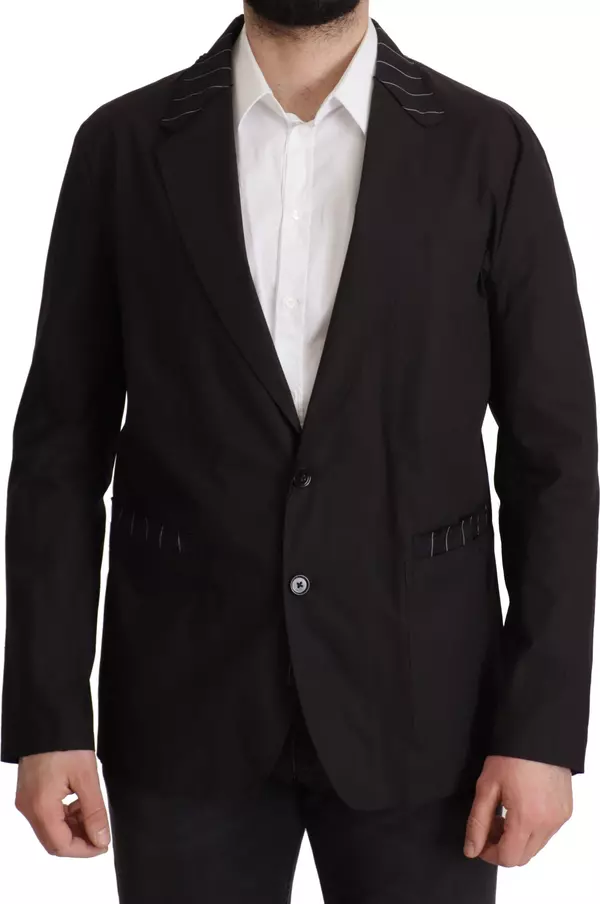 Black Cotton Single Breasted Blazer Jacket
