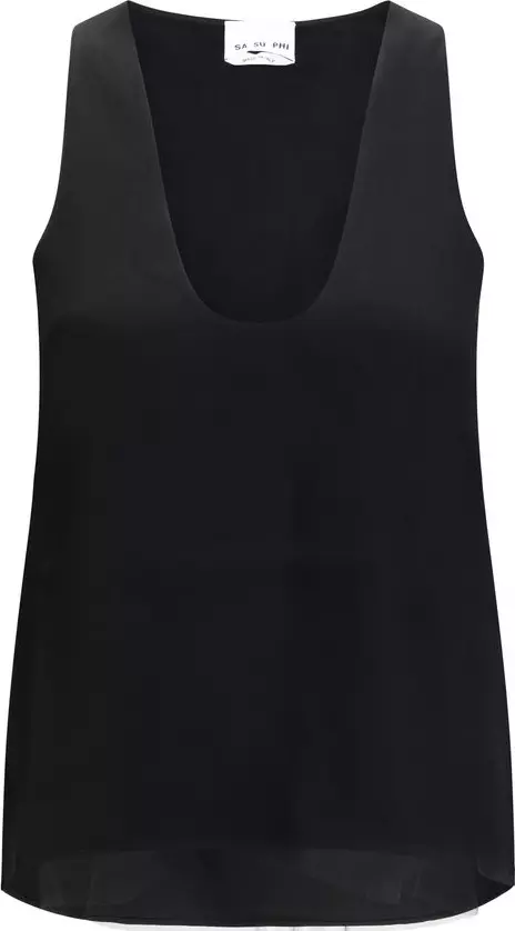 Black Silk Sleeveles T-Shirt
