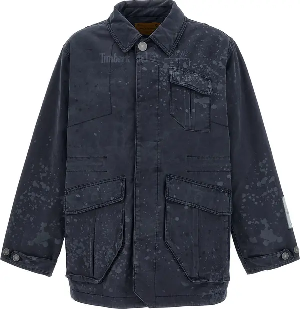 Blue Cotton Full-Length Jacket