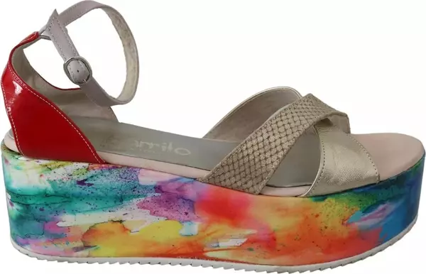Multicolor Leather Ankle Strap Wedge Heel Sandals Shoes