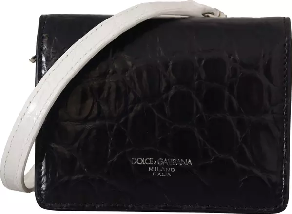 Blue White Caiman Leather Strap Card Holder Wallet