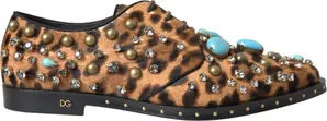 Brown Leopard Hair Crystal Dress Broque Shoes