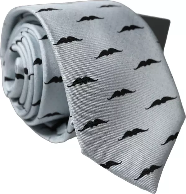 Light Gray Mustache Fantasy Silk Adjustable Necktie Tie