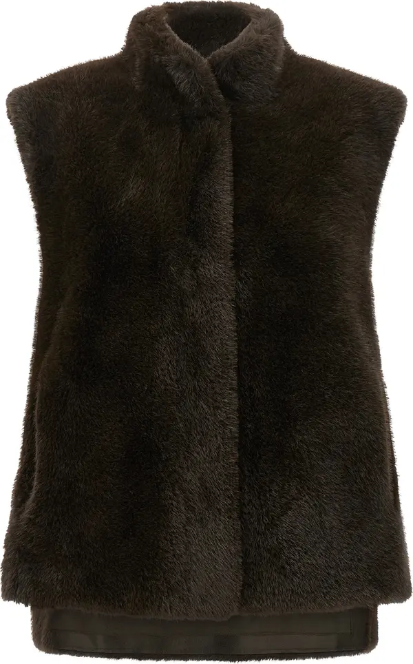 Brown Polyamide Sleeveless Jacket