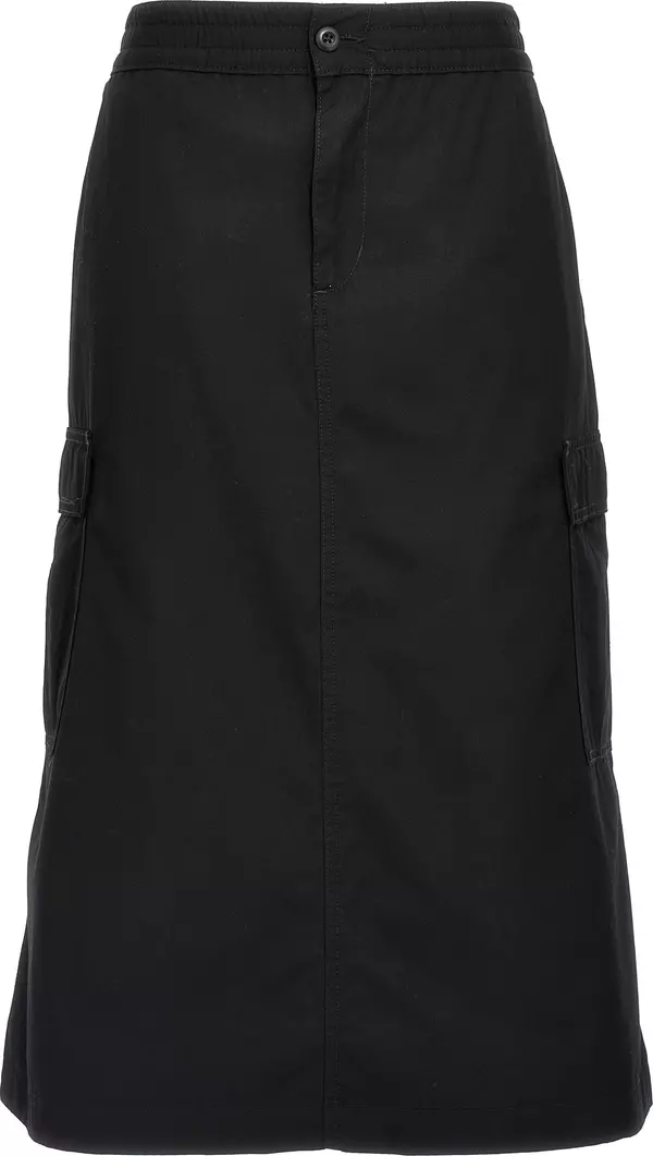 Black Cotton Midi Skirt