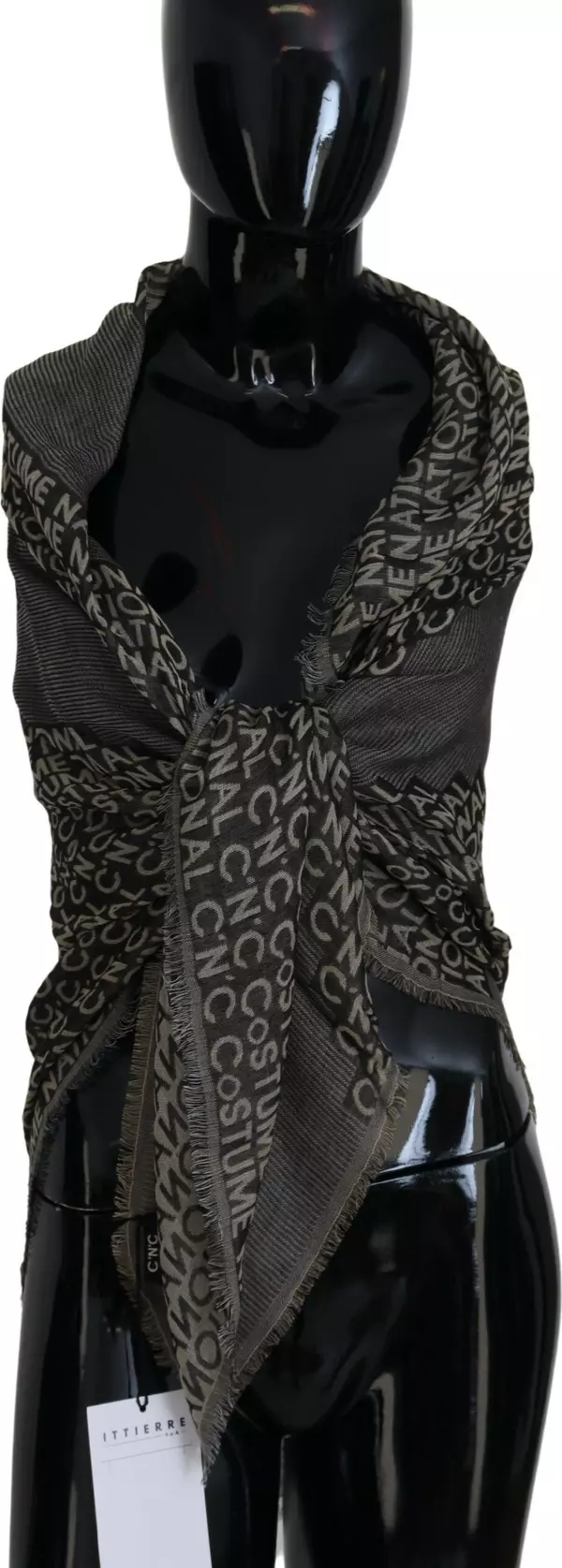 Gray Logo Knit Neck Wrap Shawl Scarf