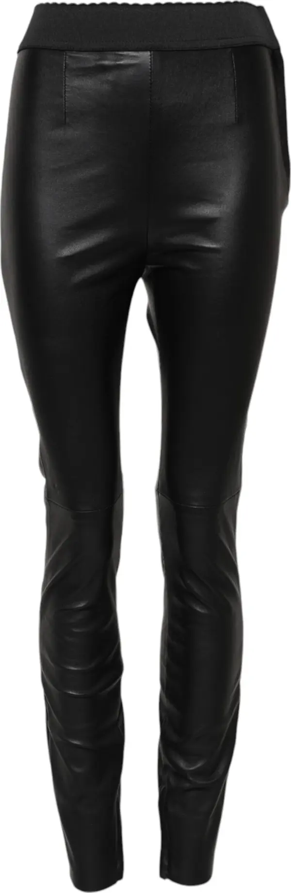 Black Leather Elastic Waist Pants