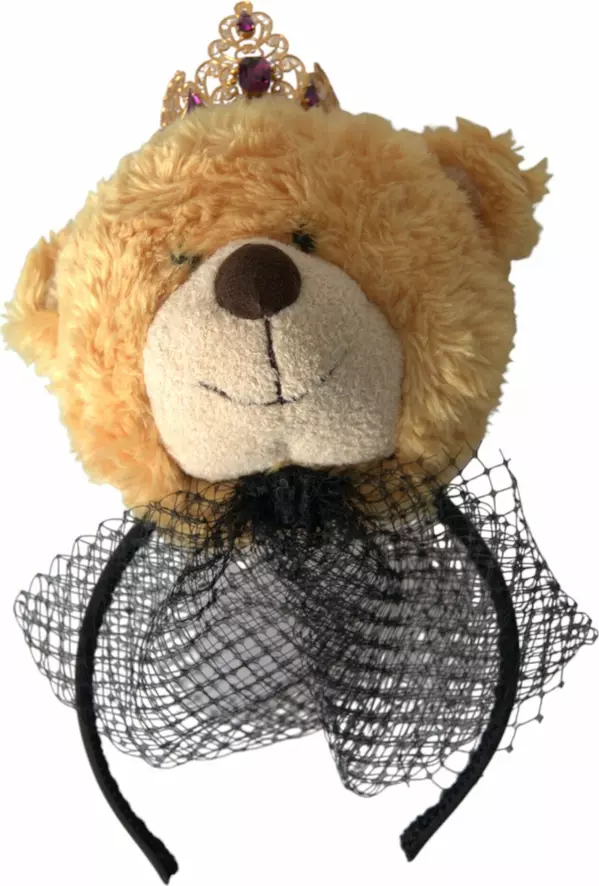 Brown Teddy Bear Gold Crystal Crown Hair Band Diadem