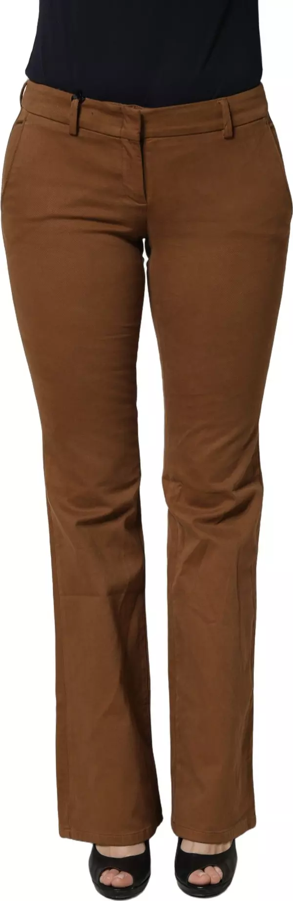 Brown Low Waist Cotton Women Bootcut Trousers Pants