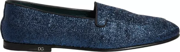 Blue Glitter Lurex DG Logo Dress Loafers Shoes