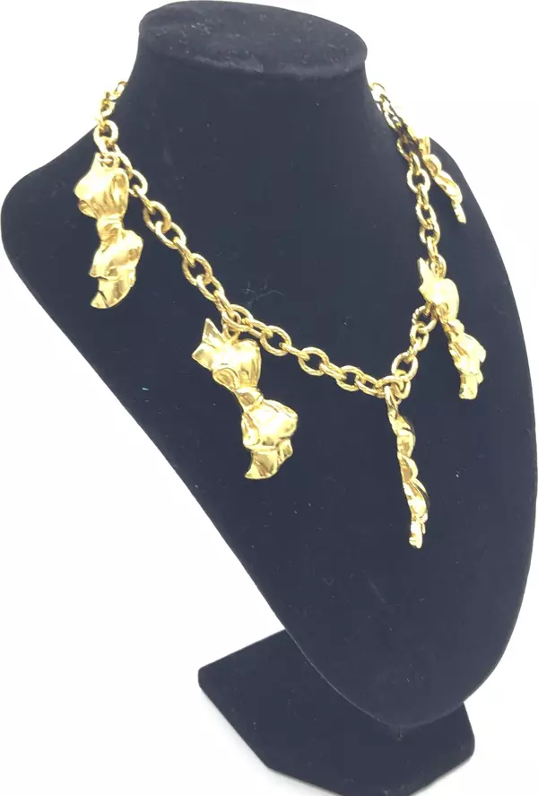 Gold Plated Chain Necklace With Bow Charms