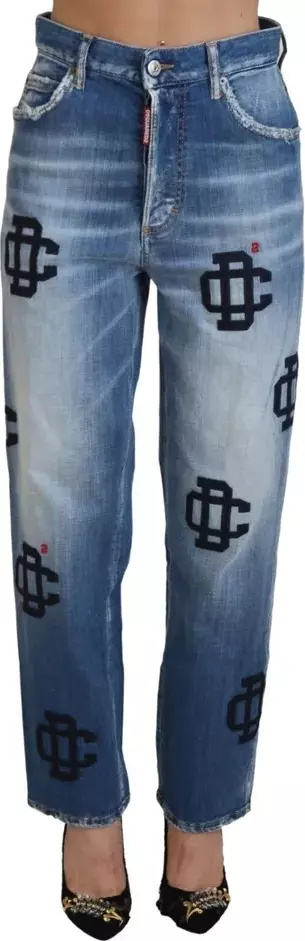 Blue Washed High Waist Straight Denim Boston Jeans