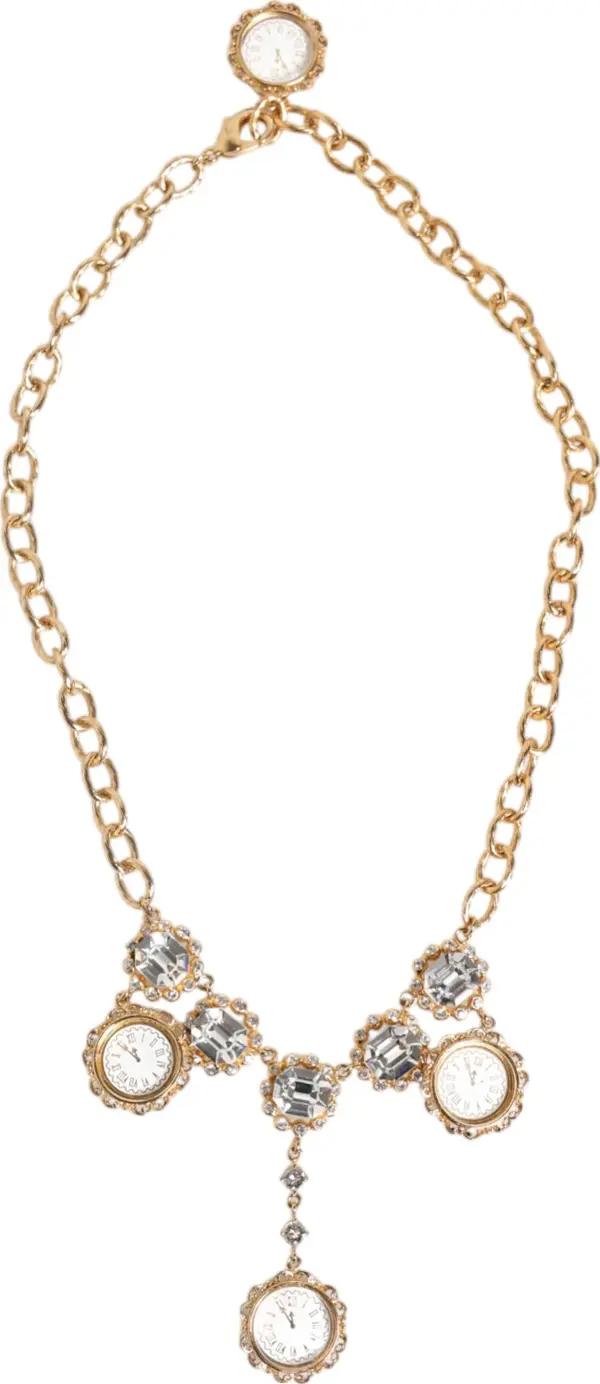 Gold Crystal Clock Pendant Statement Jewelry Necklace