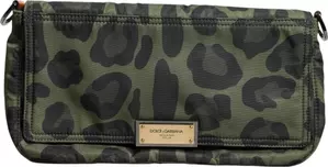 Green Nylon Leopard Print Shell Messenger Crossbody Bag