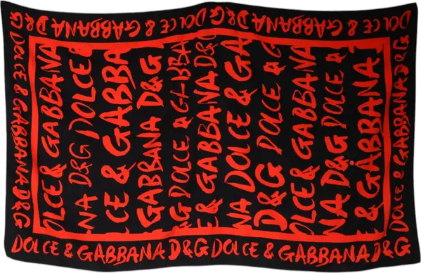 Black Red Logo Print Cotton Beach Towel
