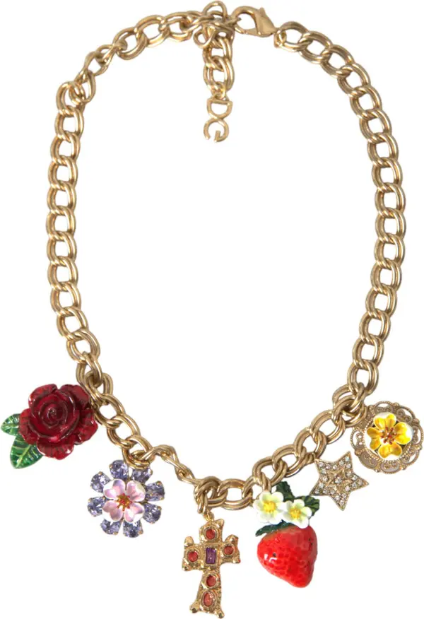 Gold Chain Rose Cross Strawberry Star Pendant Necklace