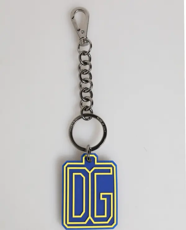 Blue Yellow DG Rubber Logo Silver Men Keychain Keyring
