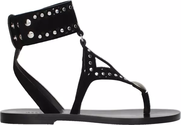 Black Leather Flip-Flop Sandals