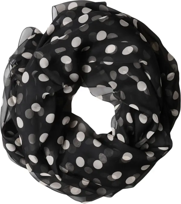 Black Polka Dot Silk Neck Wrap Shawl 205cm x 137cm Scarf