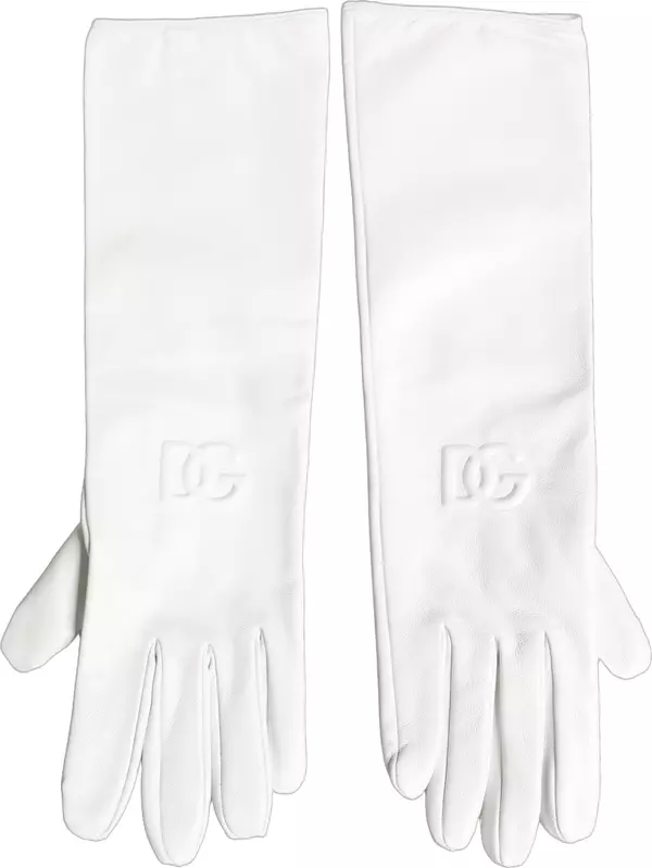 White Genuine Leather Embossed DG Logo Gloves