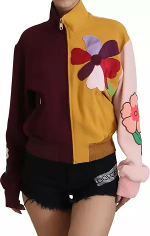 Multicolor Floral Viscose Full Zip Sweater
