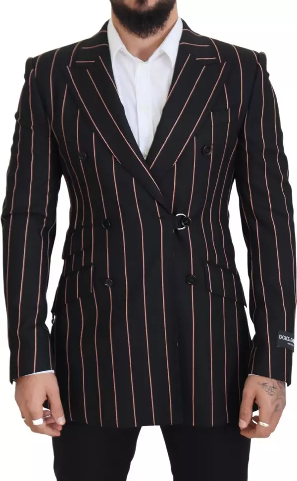 Dark Gray Stripes Viscose Double Breasted Blazer
