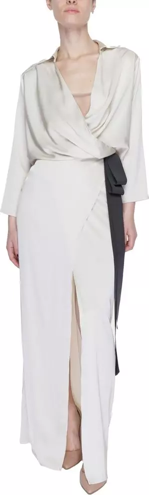 Beige Polyester Long Dress