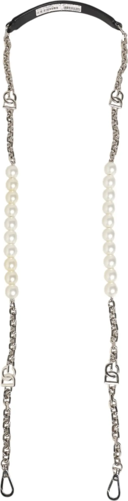 Black Leather Pearl Chain Bag Accessory Shoulder Strap