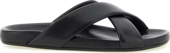 Black Lamb Leather Slides