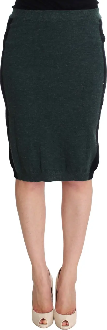 Green Wool Blend Pencil Skirt