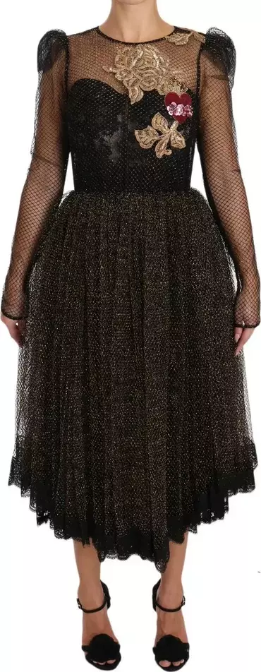 Black Gold Crystal Heart A-line Dress